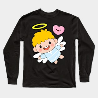 Cute Little Boy Angel Flying In Sky Fairy Tale Baby Christmas Angel Long Sleeve T-Shirt